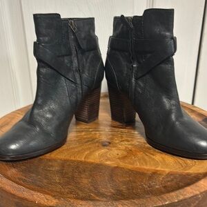 Cole Haan Black Leather Heeled Booties with Cuffed Detail